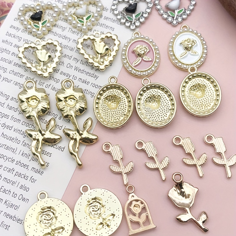 20pcs Enamel Flowers Charms Cute Rose Charms Pendants For Necklace Bracelet  DIY Jewelry Making Accessories