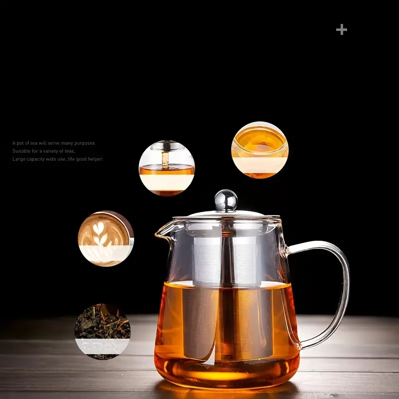 1pc Glass Teapot With Tea Infuser, Heat Resistant Thickened Glass Tea  Kettle With Tea Strainer, Blooming And Loose Leaf Tea Maker, Boiling  Kettle, Per