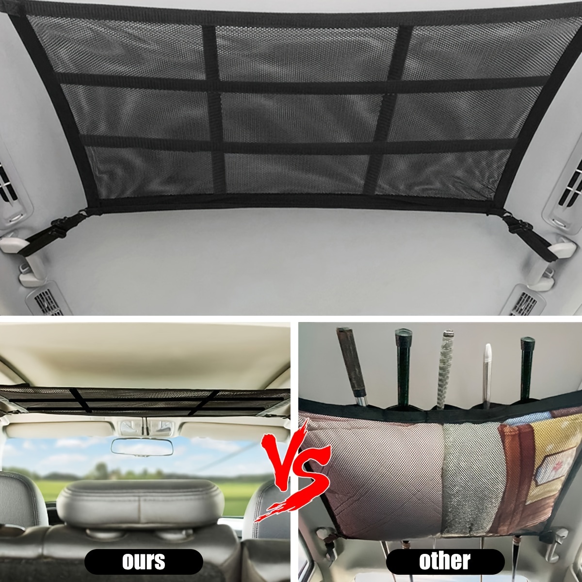 Car Ceiling Cargo Net Pocket, 31x21 Adjustable Double-Layer Mesh SUV Roof  Organizer Long Trip