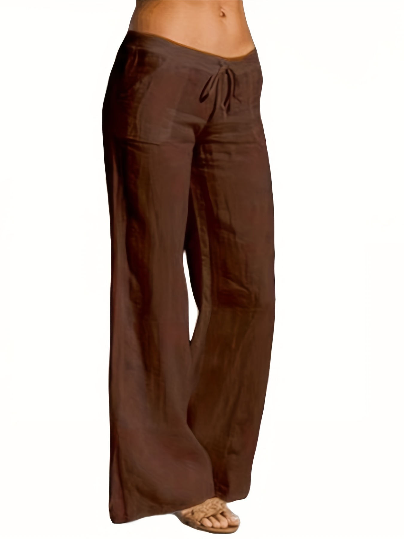 Women High Waist Drawstring Linen Trousers Ladies Casual Pocket