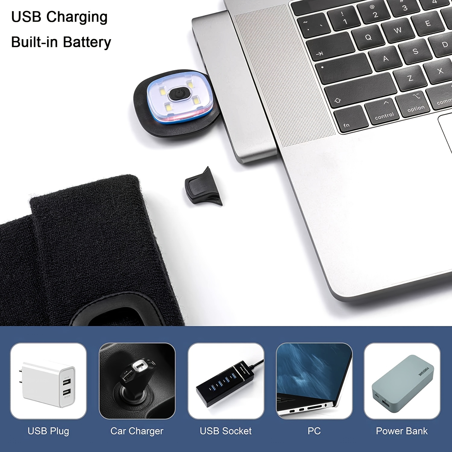 Acheter Dagu Bonnet LED rechargeable par USB unisexe avec lampe frontale  tricotée et chaude pour l'extérieur