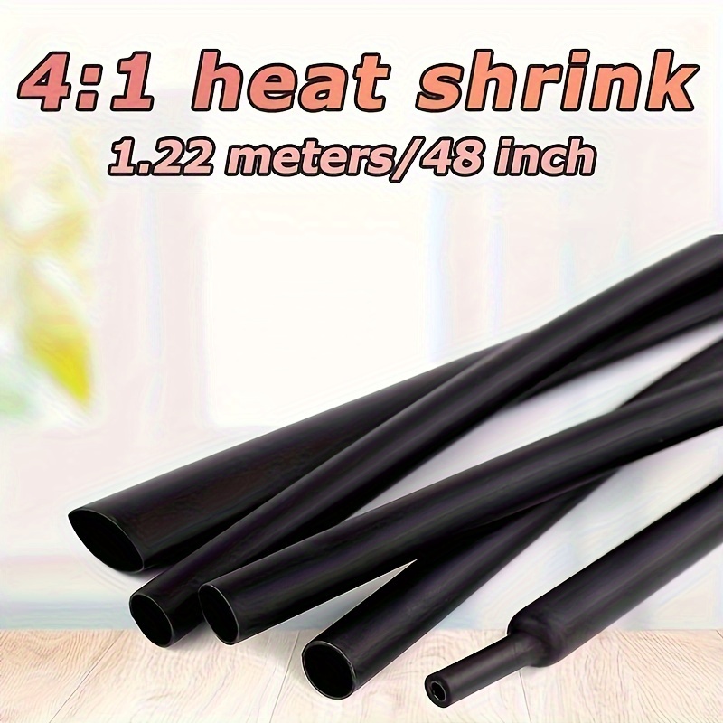 

Waterproof And Sealed Thickened 4 Times Heat Shrinkable Double-walled Tube With Glue, Black, Diameter 4-72mm, Length 1m/1.22m