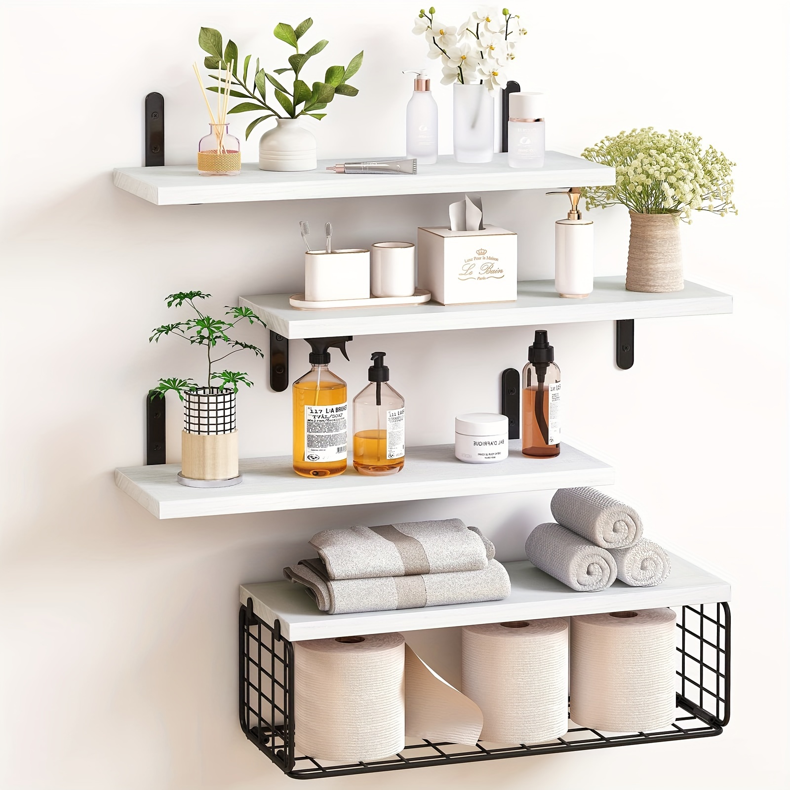 Bathroom Shelves Over Toilet White Floating Bathroom Shelves - Temu