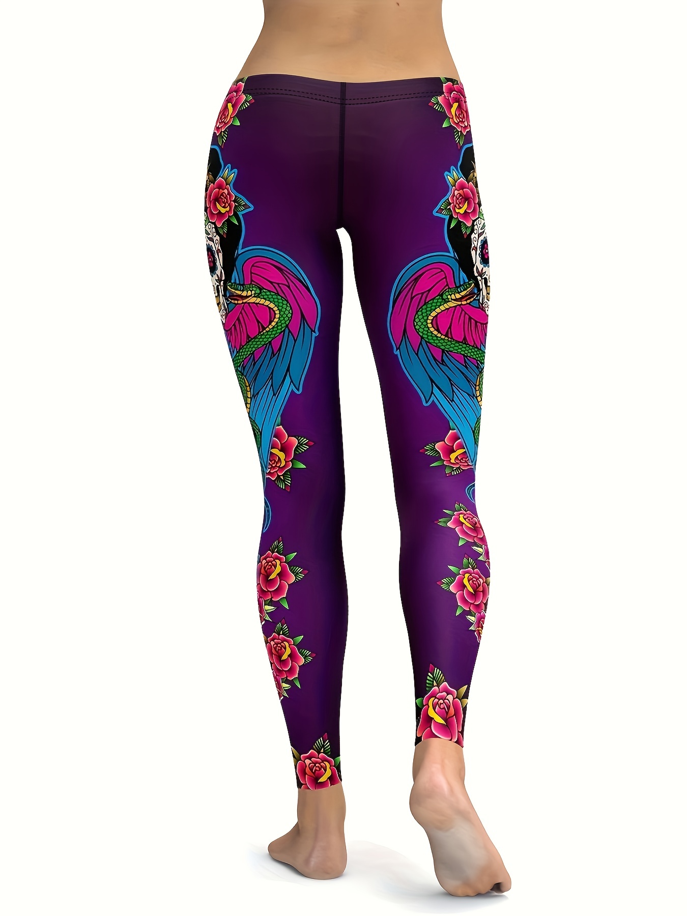 Women's Activewear: Skull Flower Print Yoga Sports Leggings - Temu