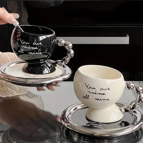 Taza de café expreso de porcelana con soporte de metal, 6 onzas, apilables,  de cerámica, demitasse, tazas de capuchino, juego de tazas para café con