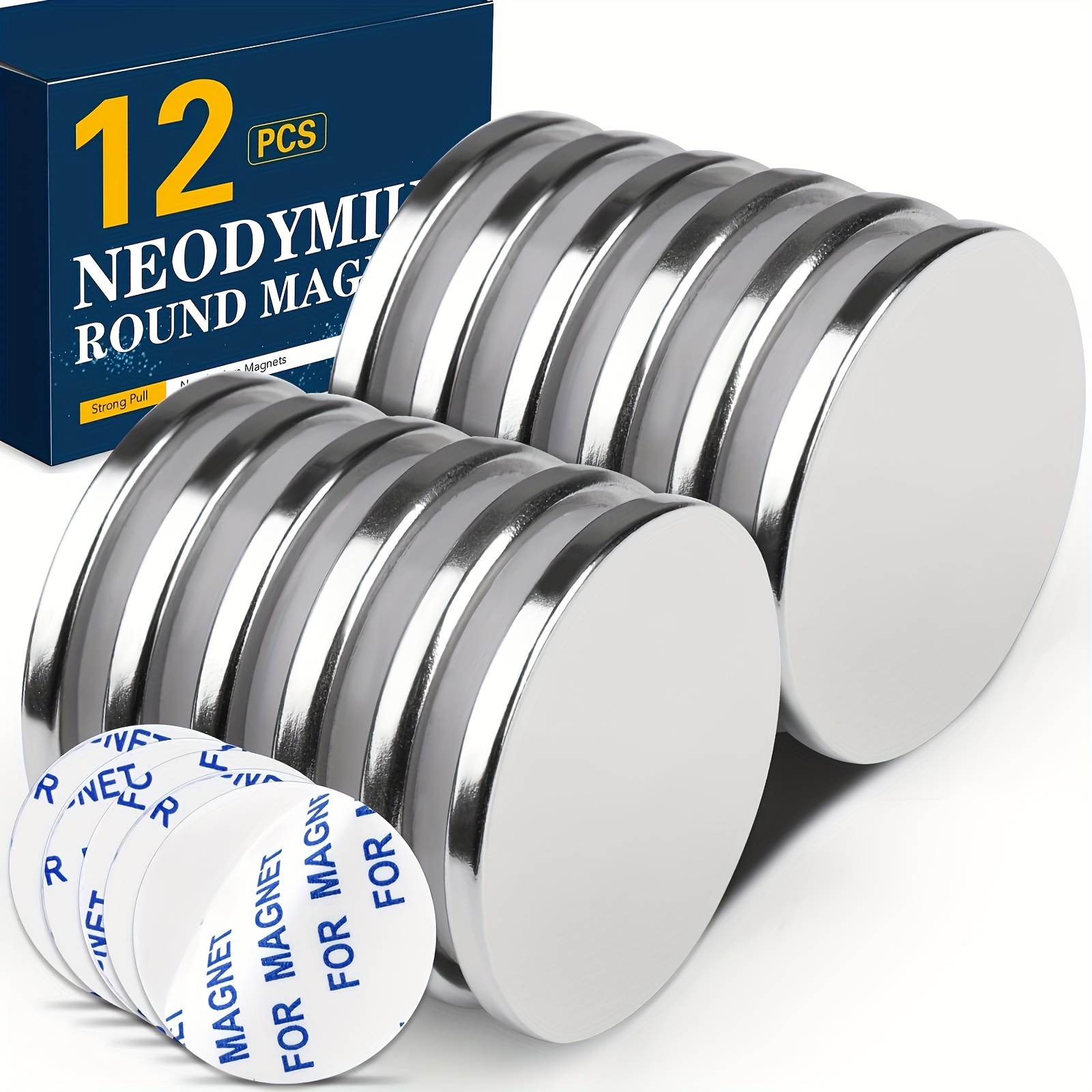12 Packs Neodymium Disc Magnets With Double-Sided Adhesive, Super Strong  Rare Earth Magnets 1.18 Inch D X 0.08 Inch H