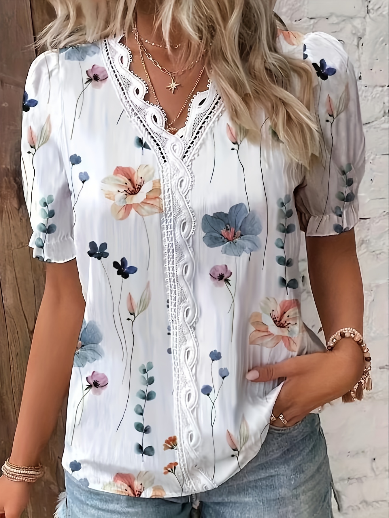 Utyful Bohemian Tops for Women V Neck Long Sleeve Floral Print Boho Blouse  for Women Grey Small at  Women's Clothing store