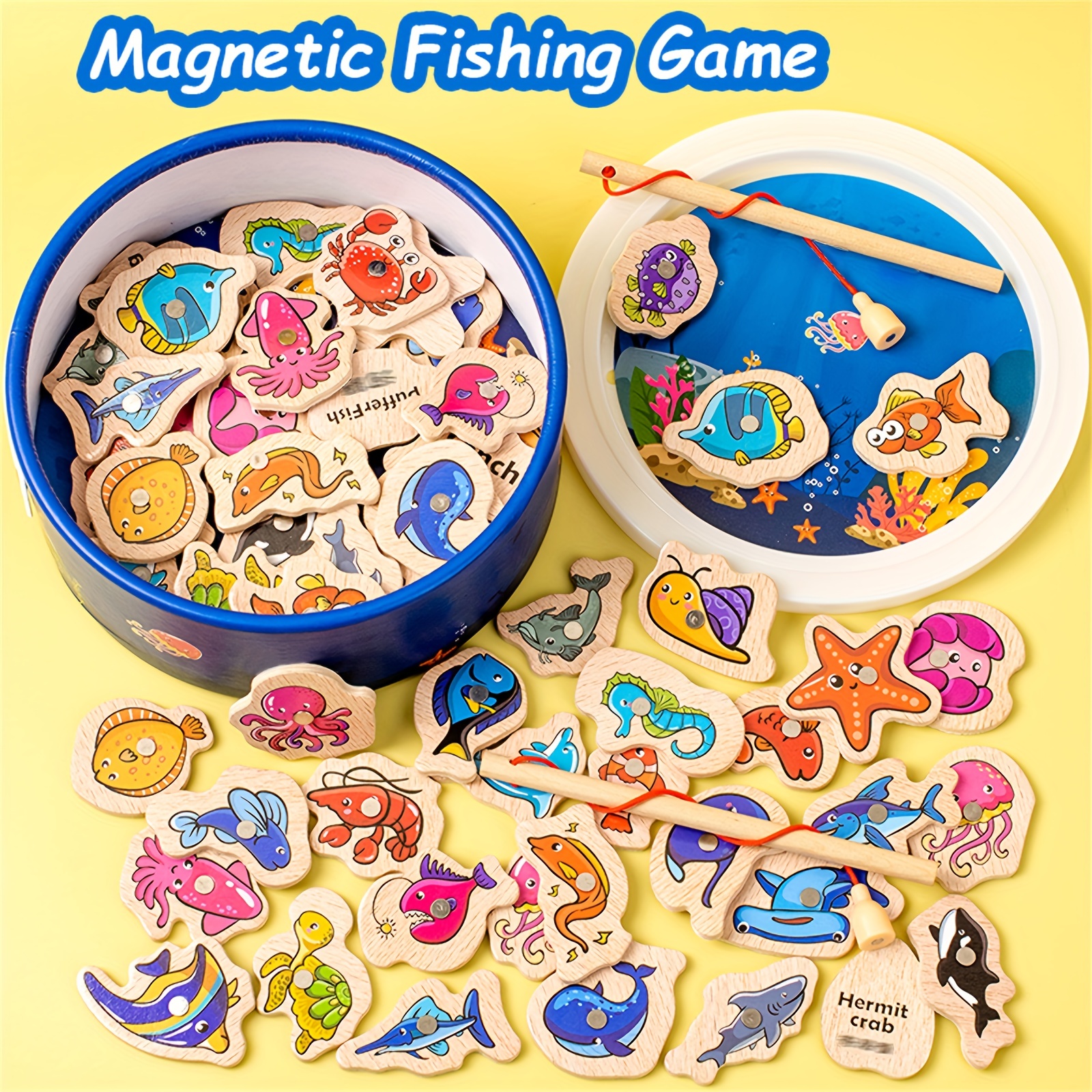Montessori Toddler Fishing Game Kids Wooden Magnetic Fishing - Temu