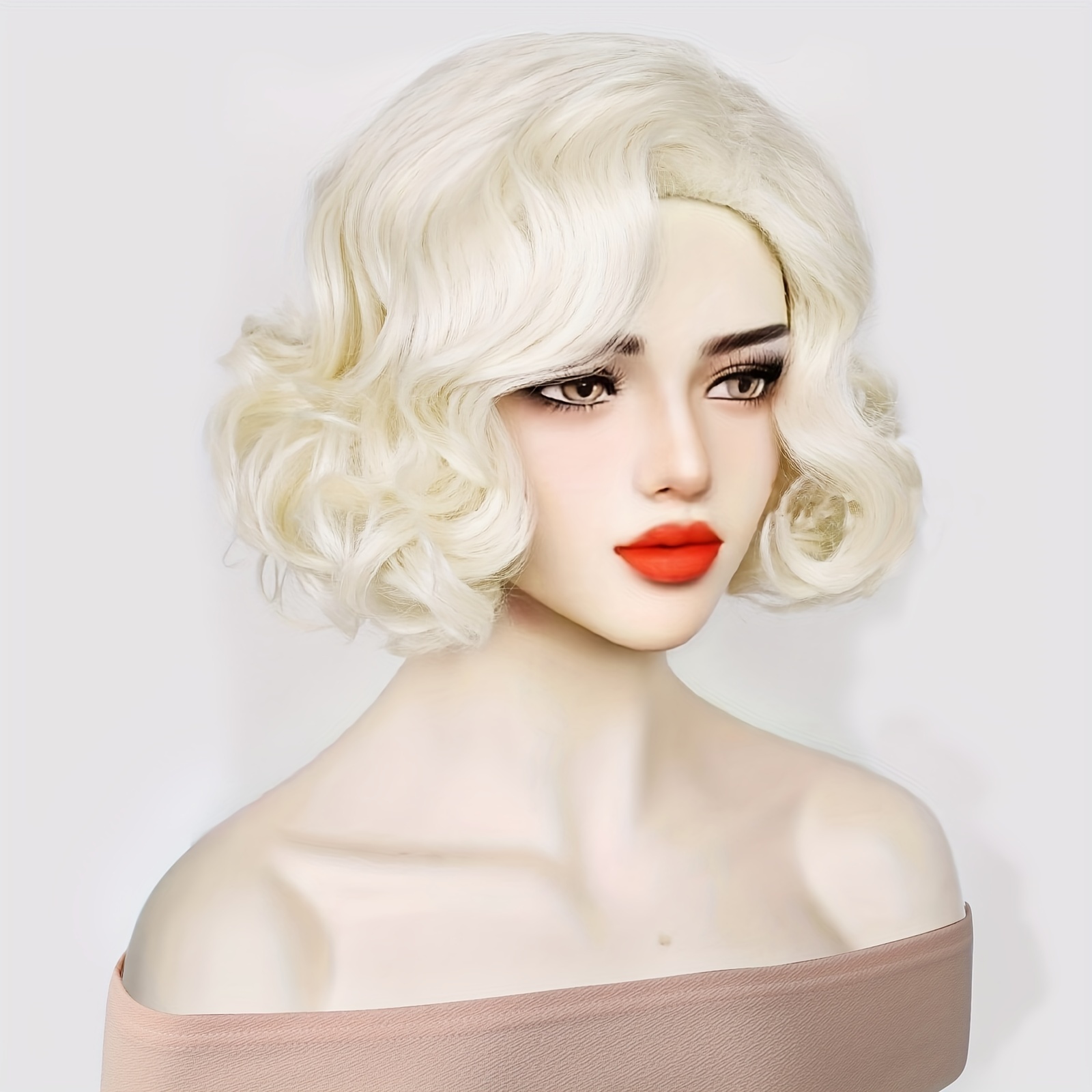 Synthetic Hair Short Platinum Blonde Bouffant Curly Wavy Temu