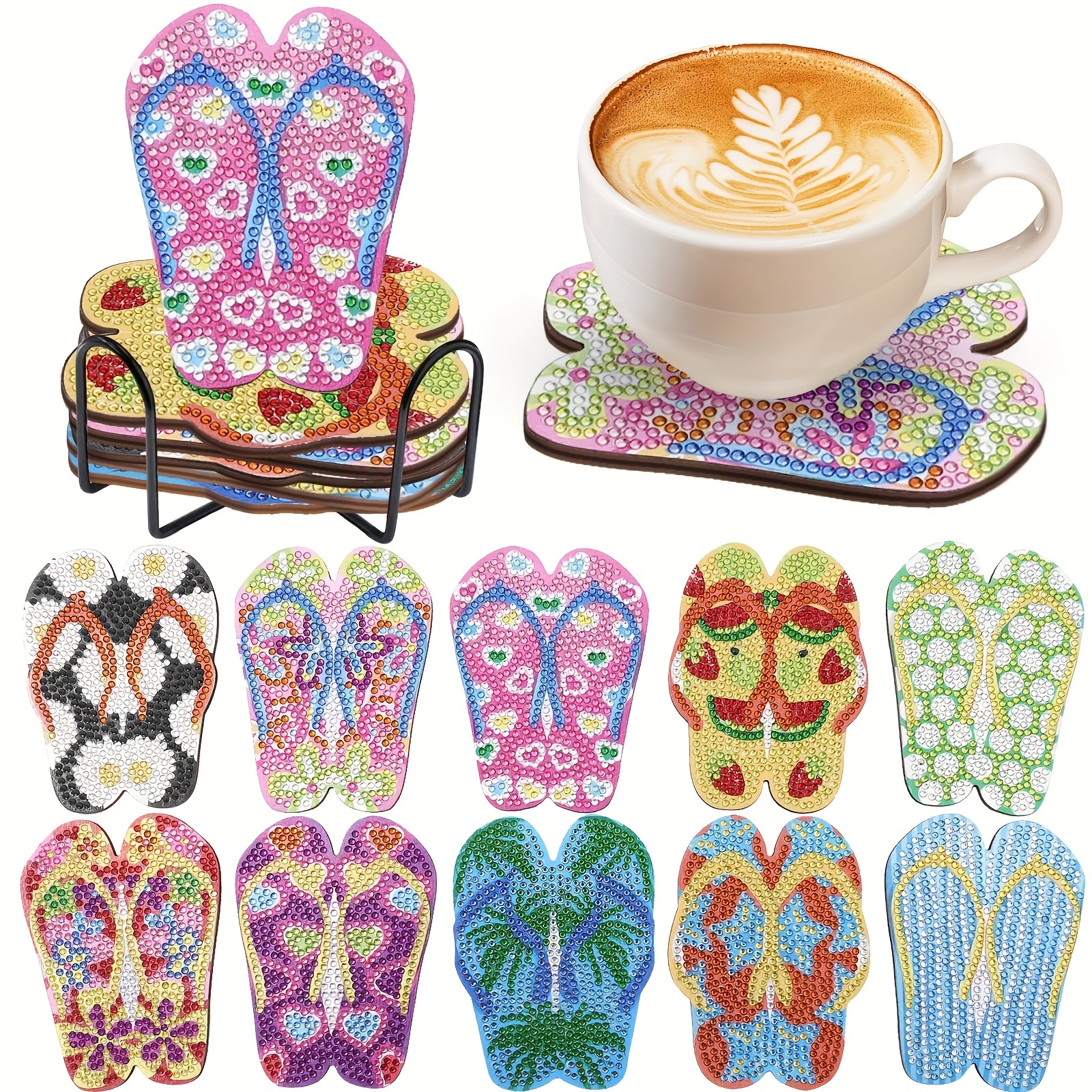 Artificial Diamond Painting Flip Flop Coasters Kit Diamond - Temu