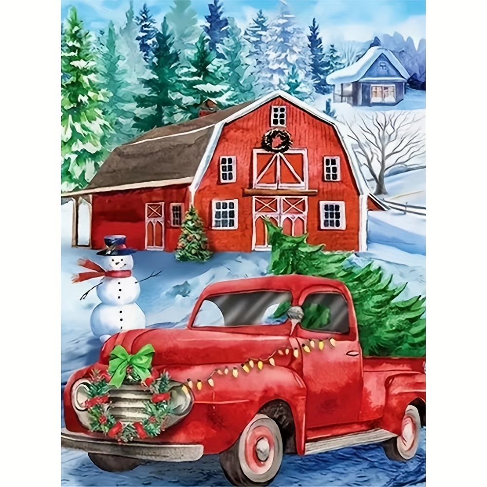 Christmas Diamond Painting Kits Red Truck 5D Paint Farm Winter Night Wall  Decor