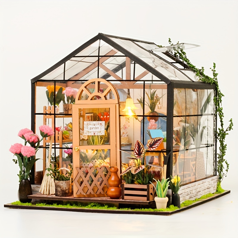 Rolife DIY Miniature Dollhouse Kit,Green House with Furniture and  LED,Wooden Dollhouse Kit,Best Birthday and Valentine's Day Gift for Women  and Girls