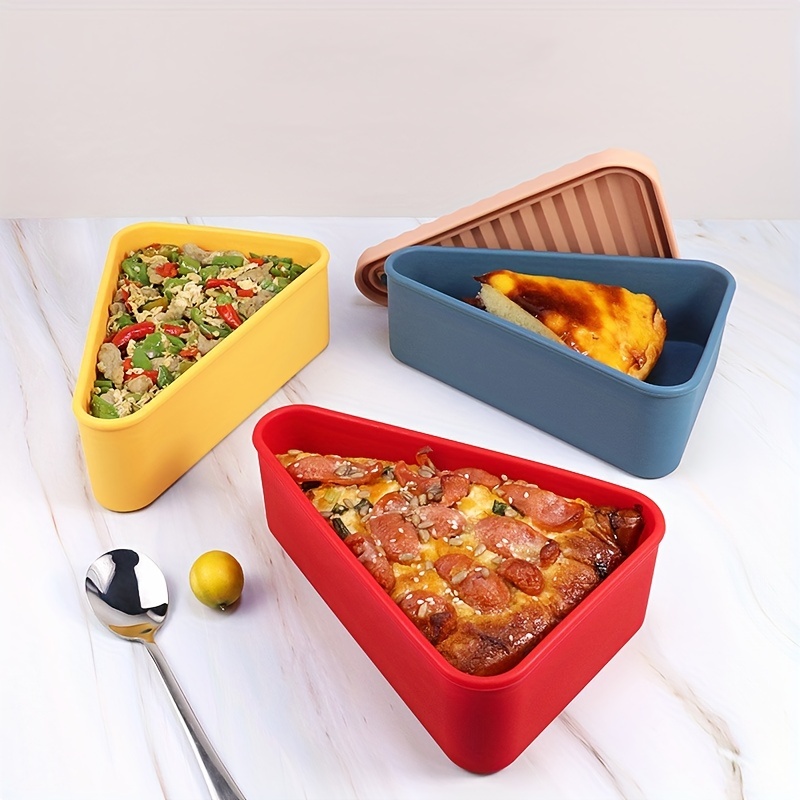 Pizza Leftover Storage Container,Pizza Organizer Box Save Space Reusable  Pizza Slicone Storage Container Red 