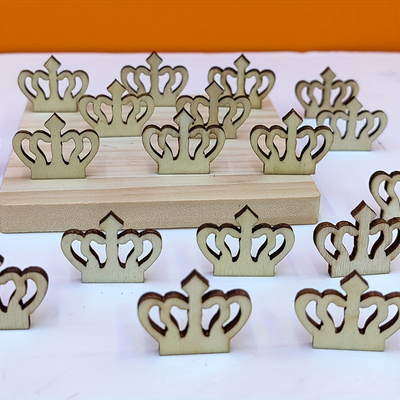 Crown Shape Wood Wood Diy Craft Wooden Pieces Crown - Temu