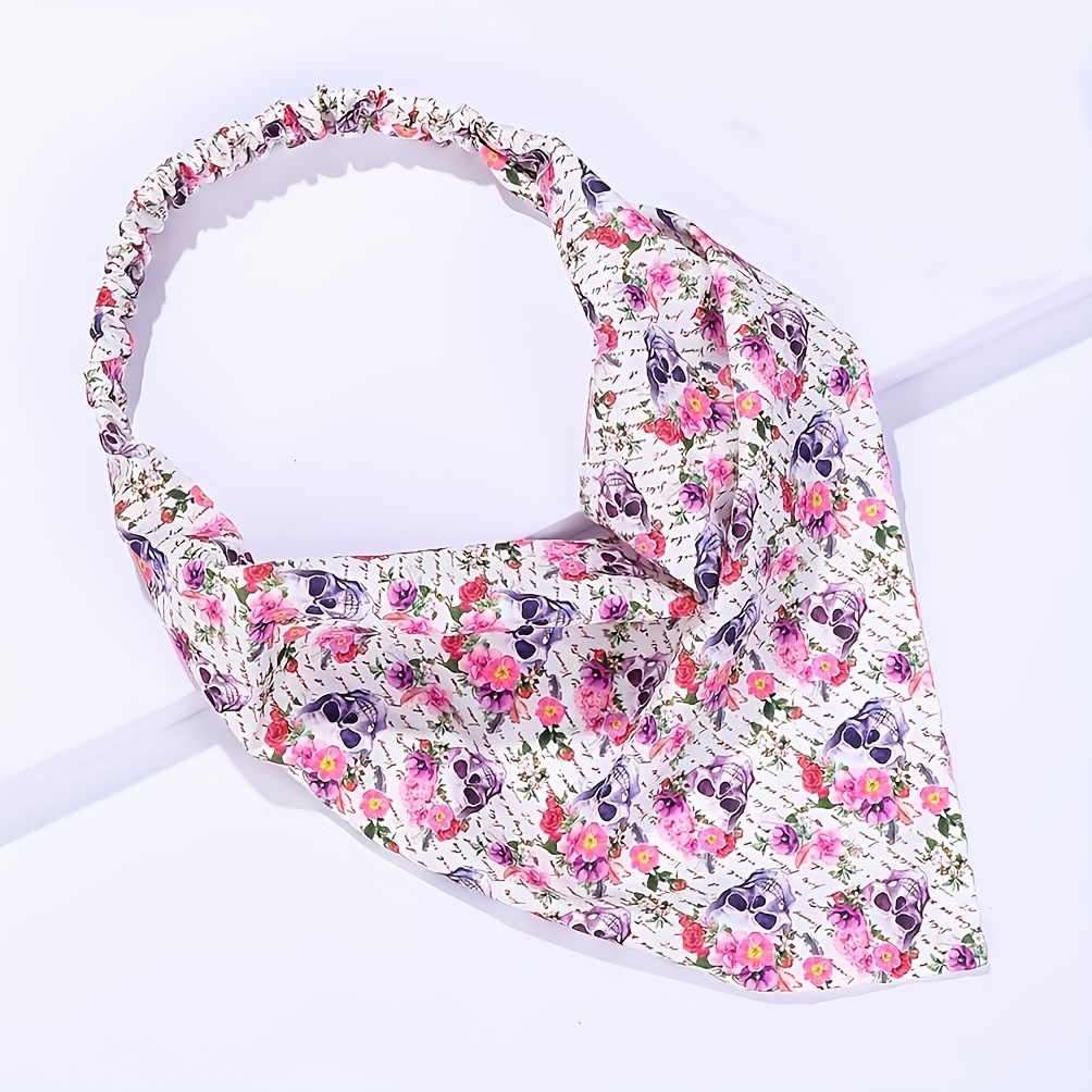 5pcs Halloween Head Scarf Pumpkin Skull Print Triangle Bandanas Hairband