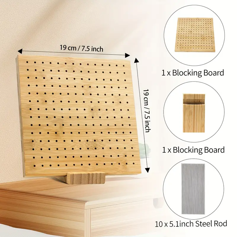 11.8 Inches Bamboo Wooden Board for Knitting Crochet and Granny Squares  Blocking Board for Knitting and Crochet Projects Handcrafted Knitting  Stainless Steel Pins 11.8