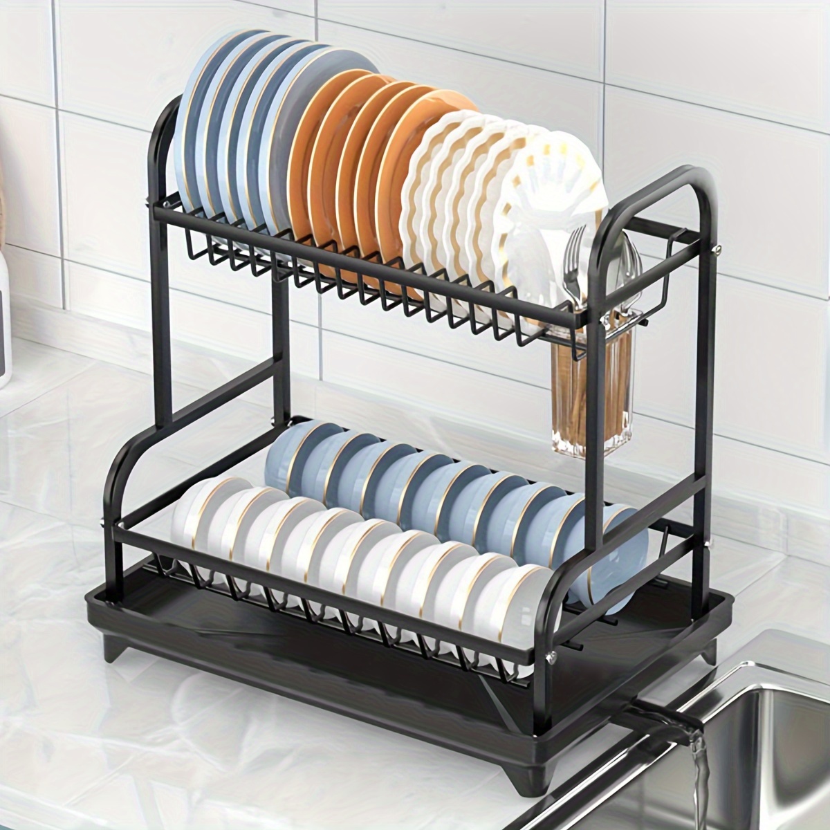 Rustproof Aluminum Dish Drying Rack With Drainage Utensil - Temu