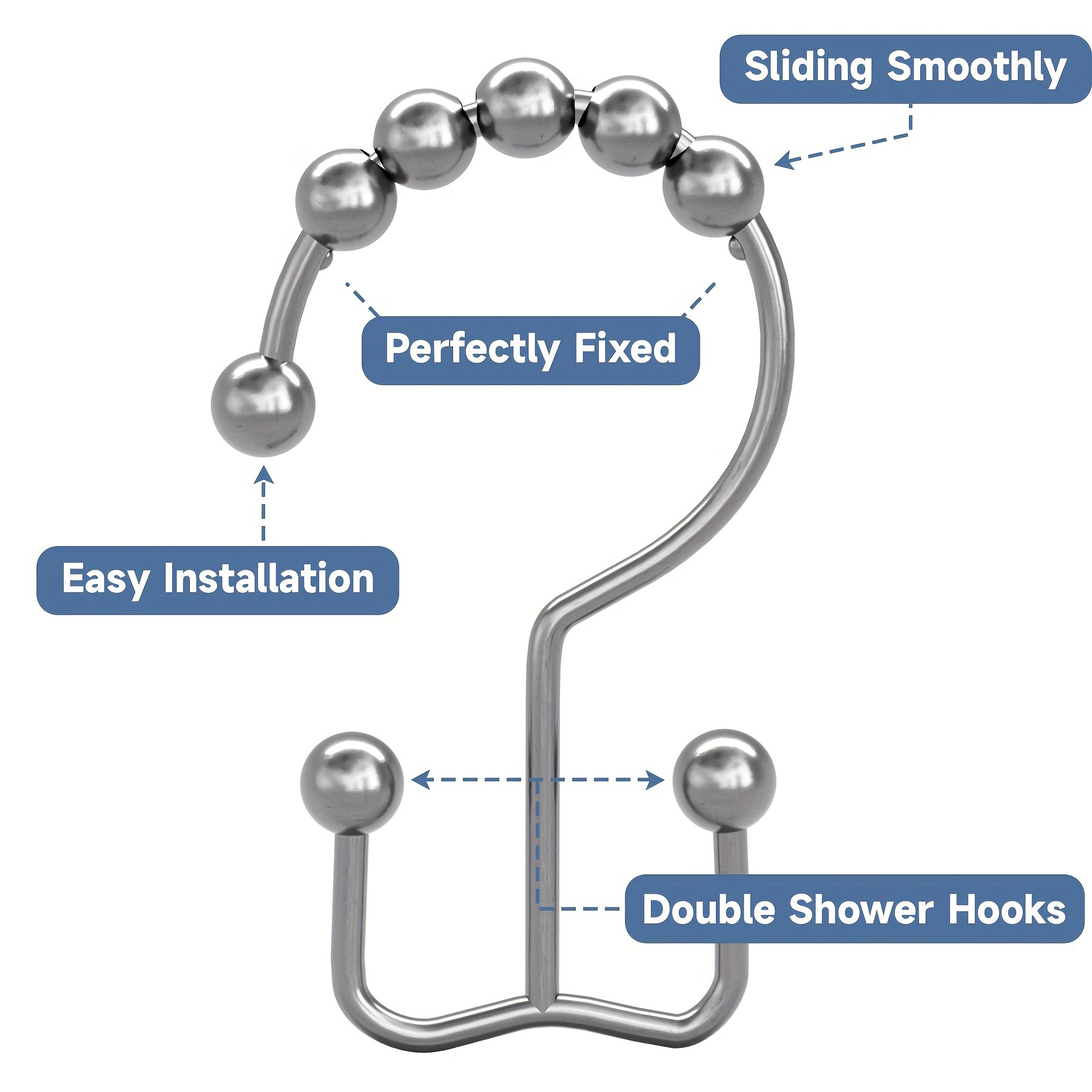 Rust-Resistant Metal Double Glide Shower Hooks for Bathroom Shower Cur