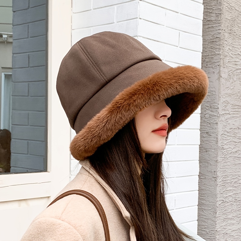 Classic Plush Bucket Hat Women Elegant Solid Color Ear - Temu