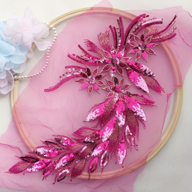 IXUEYU 2 Pcs Car Bone Sequin Embroidery Flower Patches Handmade DIY  Applique Wedding Dress Headwear Bride Clothing Accessories Lace Patch  (Purple)