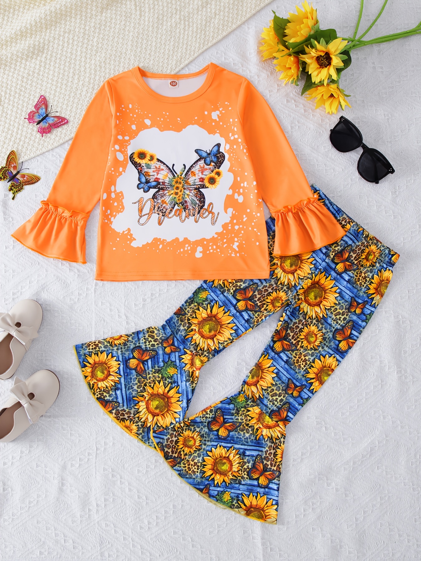 Western Style Outfits Girls Love Print Pullover Sunflower - Temu
