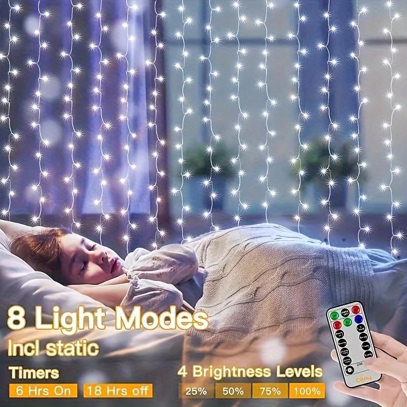 Guirnaldas De Luces Led Usb De 3m X 3m, Cortina De Luces De Hadas Usb De  300 Leds Con 8 Modelos De Luz Para Decoración De Fiestas, Decoración De  Dormitorios, Iluminación Interior