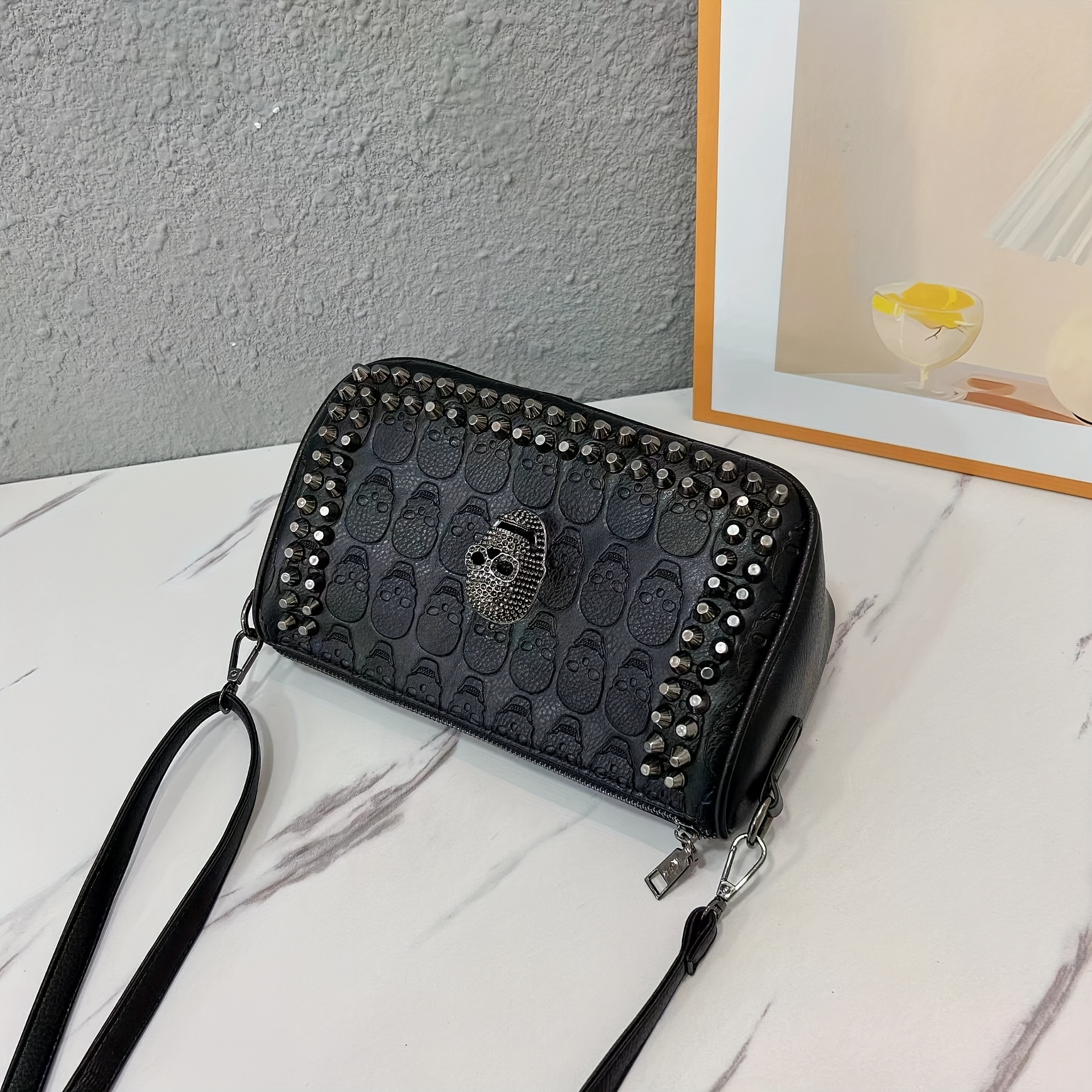 Studded Shoulder Bag for Women Leather Punk Style Rock Rivet Crossbody Bag  Handbag with Chain Wallet Purse for Girls