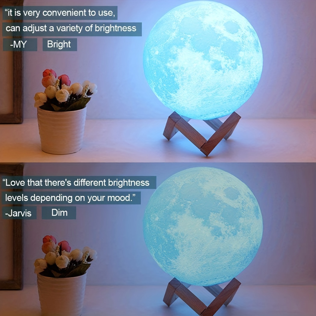 1pc 2023 moon light with timing function pla material 3d printing night light rechargeable night light touch and remote control switch dimmable night light 16 led colors diameter 18cm details 5