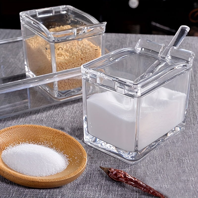 Kitchen Spice Pots, 4 Piece Acrylic Seasoning Box Set for Spice Salt Sugar  Cruet, Clear Seasoning Rack Spice Pots Seasoning Storage Container With