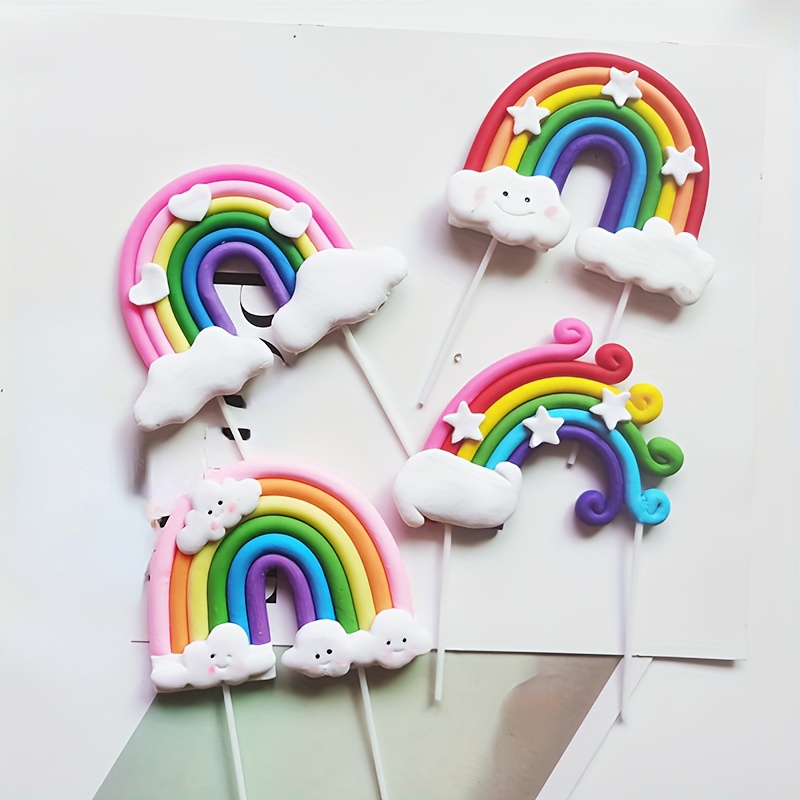 24 adornos para tartas de unicornio, decoraciones de pastel de arcoíris con  estrellas arco iris, globos de unicornio, decoraciones de pastel de feliz