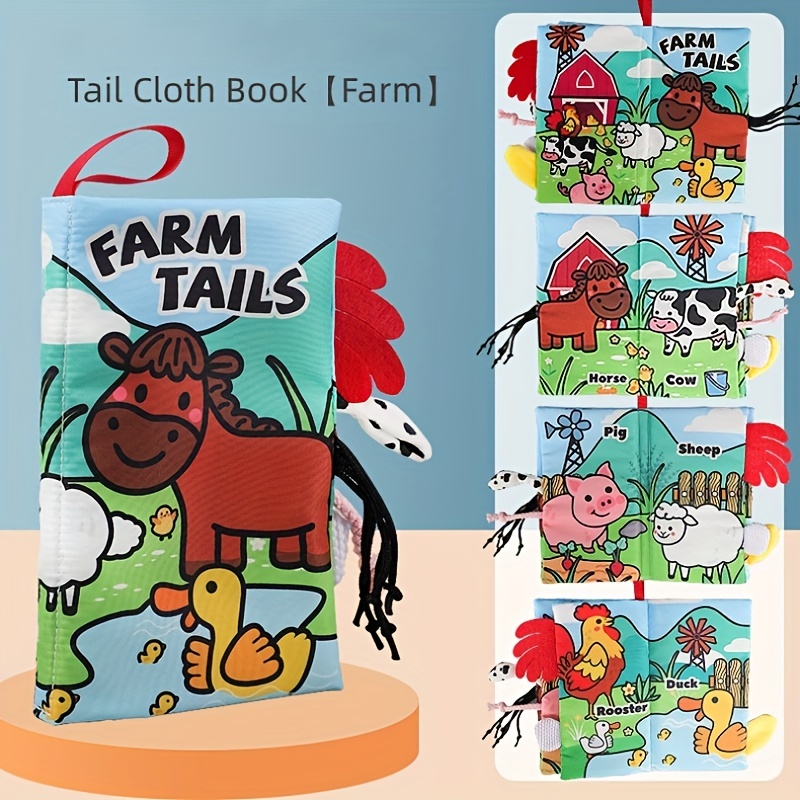 Livres souples pour bébé, Livre Sensoriel en Tissu avec Motifs Animaux,  Tail Cloth Book Livre Jouets éducatifs Activités Montessori pour Bébés de 0  à