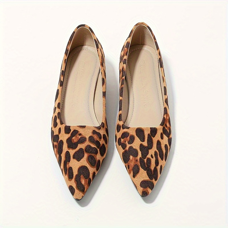 Women's Leopard Print Low Heels Comfy Pointed Toe Soft Sole - Temu