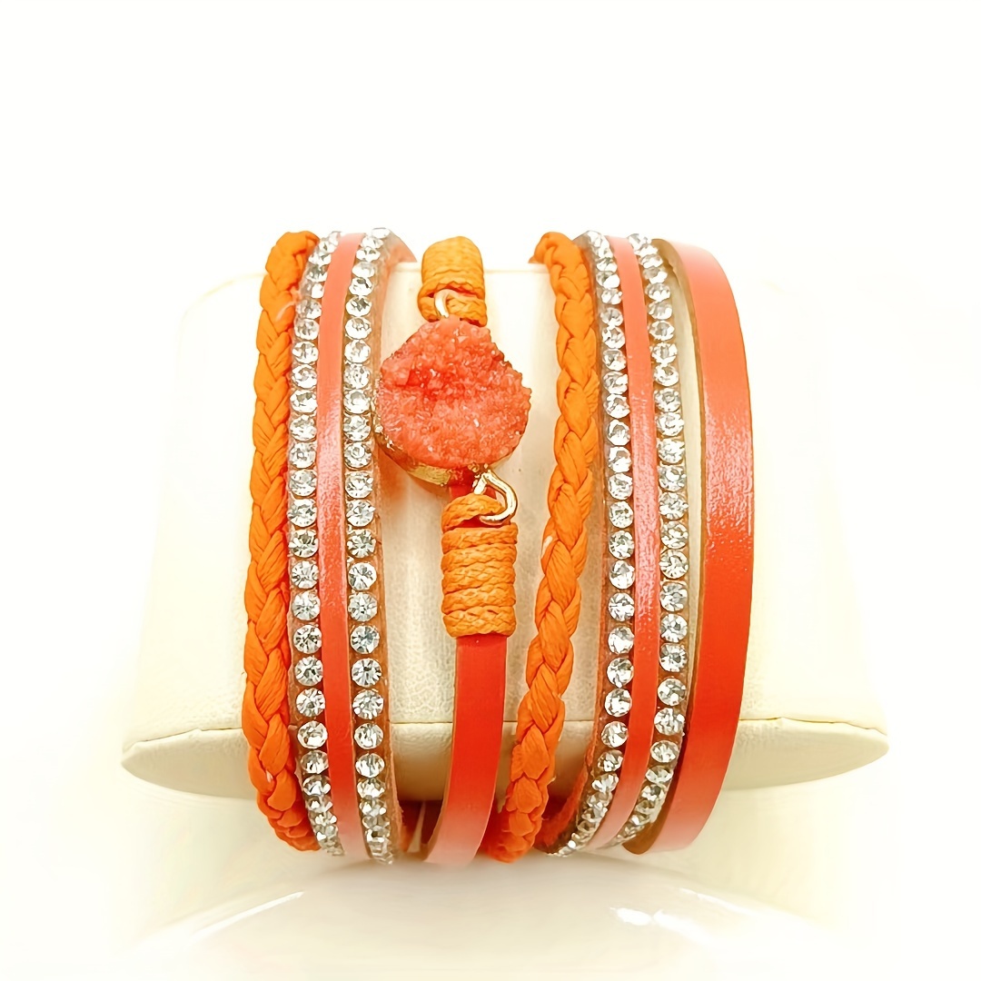 

Double Circle Design Women's Magnetic Buckle Bracelet Bangle Boho Style Orange Color Multilayer Hand Jewelry