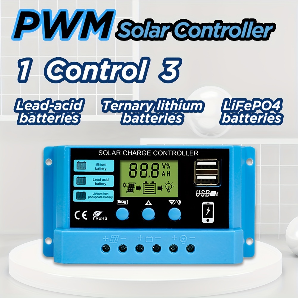  PWM 6V/12V 3A Controlador solar de plástico Controlador de carga  solar Cargador de panel solar portátil Regulador de energía con indicador  LED Nueva herramienta de protección : Patio, Césped y Jardín