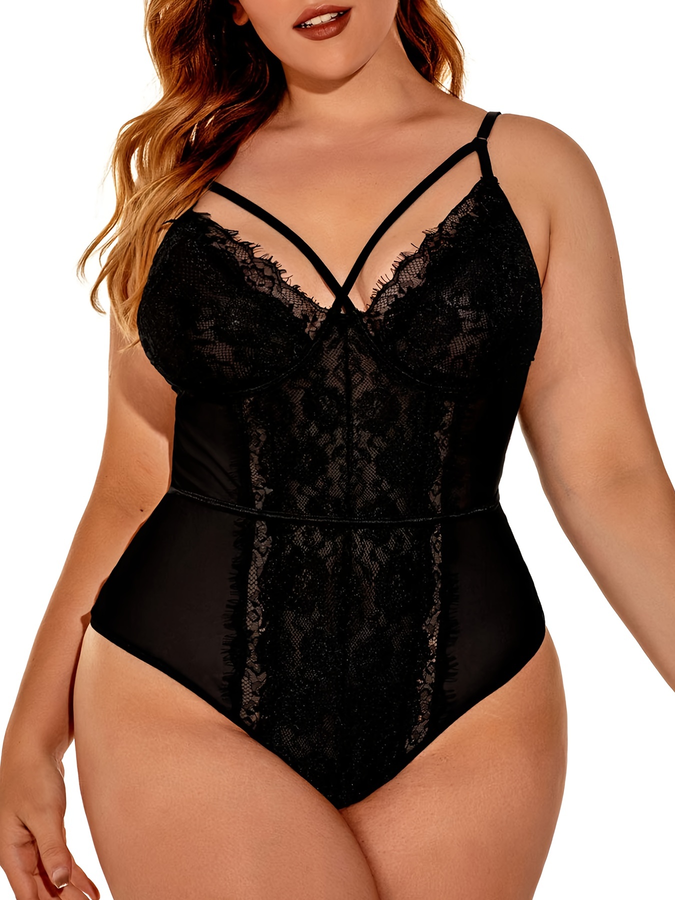 Just Sexy Lingerie Women's and Women's Plus Strappy and Stretchy Bodysuit