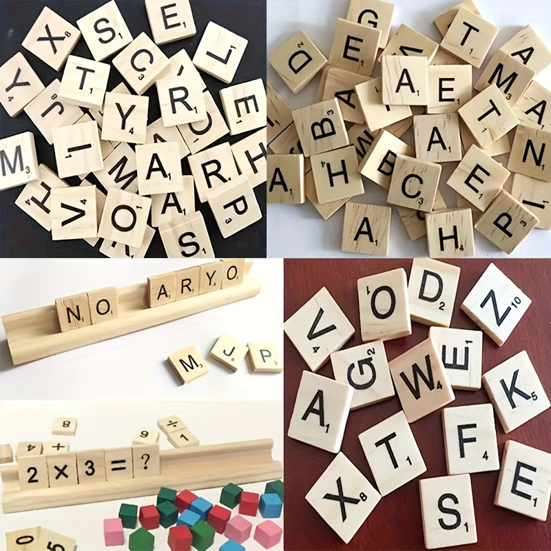 100pcs/200pcs Wood Letter Tiles,Scrabble Letters For Crafts, DIY Wood Gift  Decoration, Making Alphabet Coasters And Scrabble Crossword Game