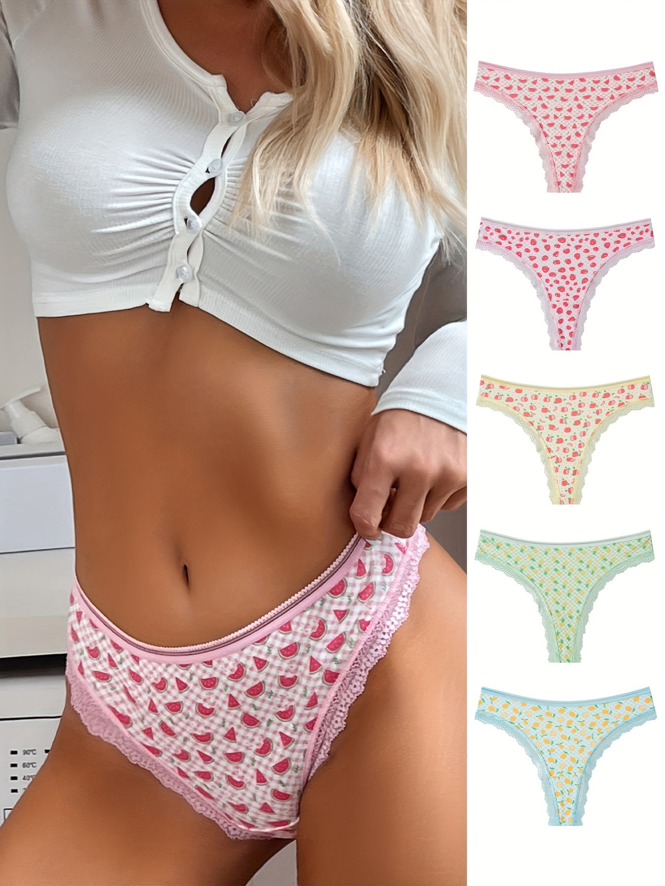 Lace Trim Ribbed Briefs Comfy Breathable Intimates Panties - Temu Canada