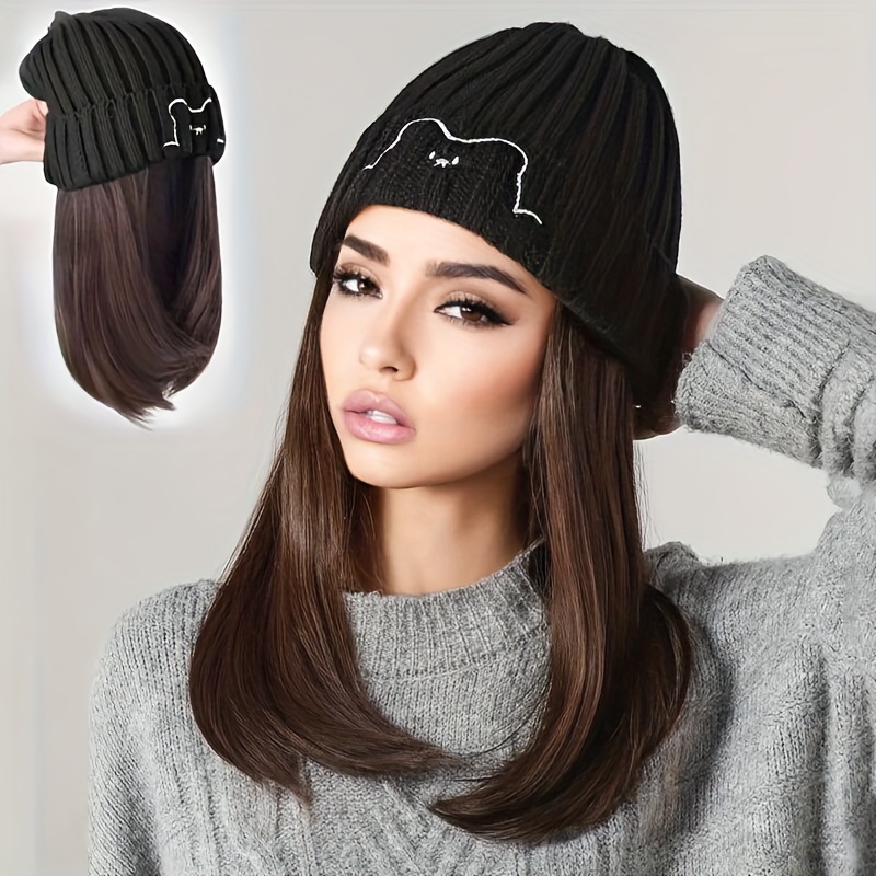 

Beanie Hat Hooded Wig Hat Wig Short Straight Wig For Women Synthetic Wig Beginners Friendly Heat Resistant Natural Looking For Daily Use Autumn Winter Wig