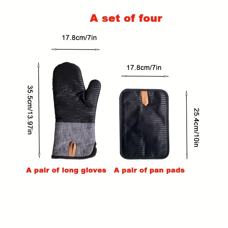 Striped Long Oven Mitts And Pot Holder, Heat Resistant Gloves And