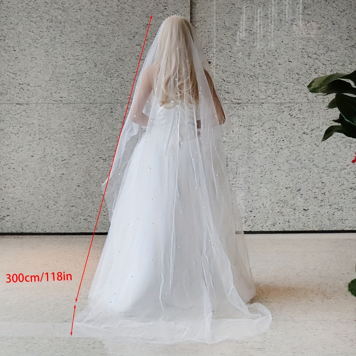 1pc Bridal Veil Comb With Beaded Edge, 3 Meters Width For Wedding Ceremony