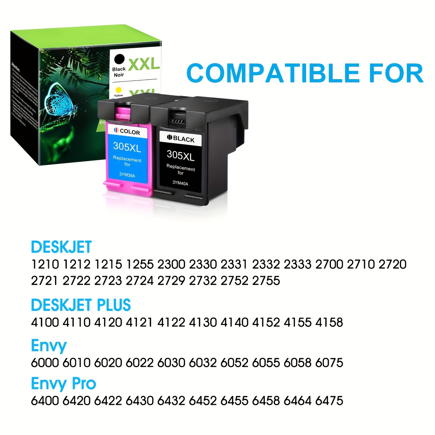 Compatible for HP 305 305XL Ink Cartridges for HP 305 Deskjet 2710 2720  DeskJet Plus 4110 4120 4130 Envy 6010 6020 Envy Pro 6420 6430 Printer 1  Black