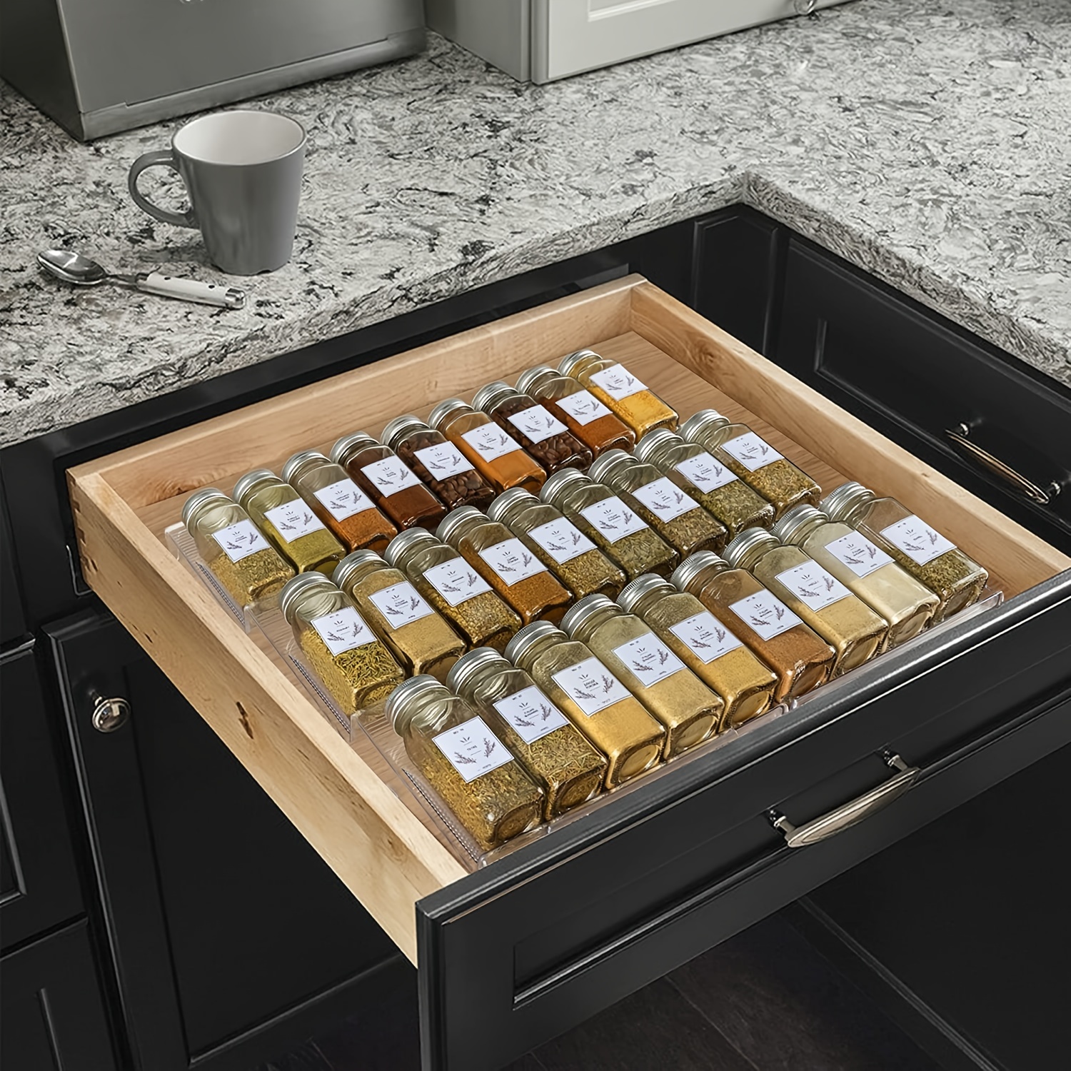 Clear Acrylic Spice Drawer Organizer, 4 Tier- 2 Set Expandable From 13 to  26 Seasoning Jars Drawers Insert, Kitchen Spice Rack Tray for Drawer/Countertop  (Jars not included) : : Home & Kitchen
