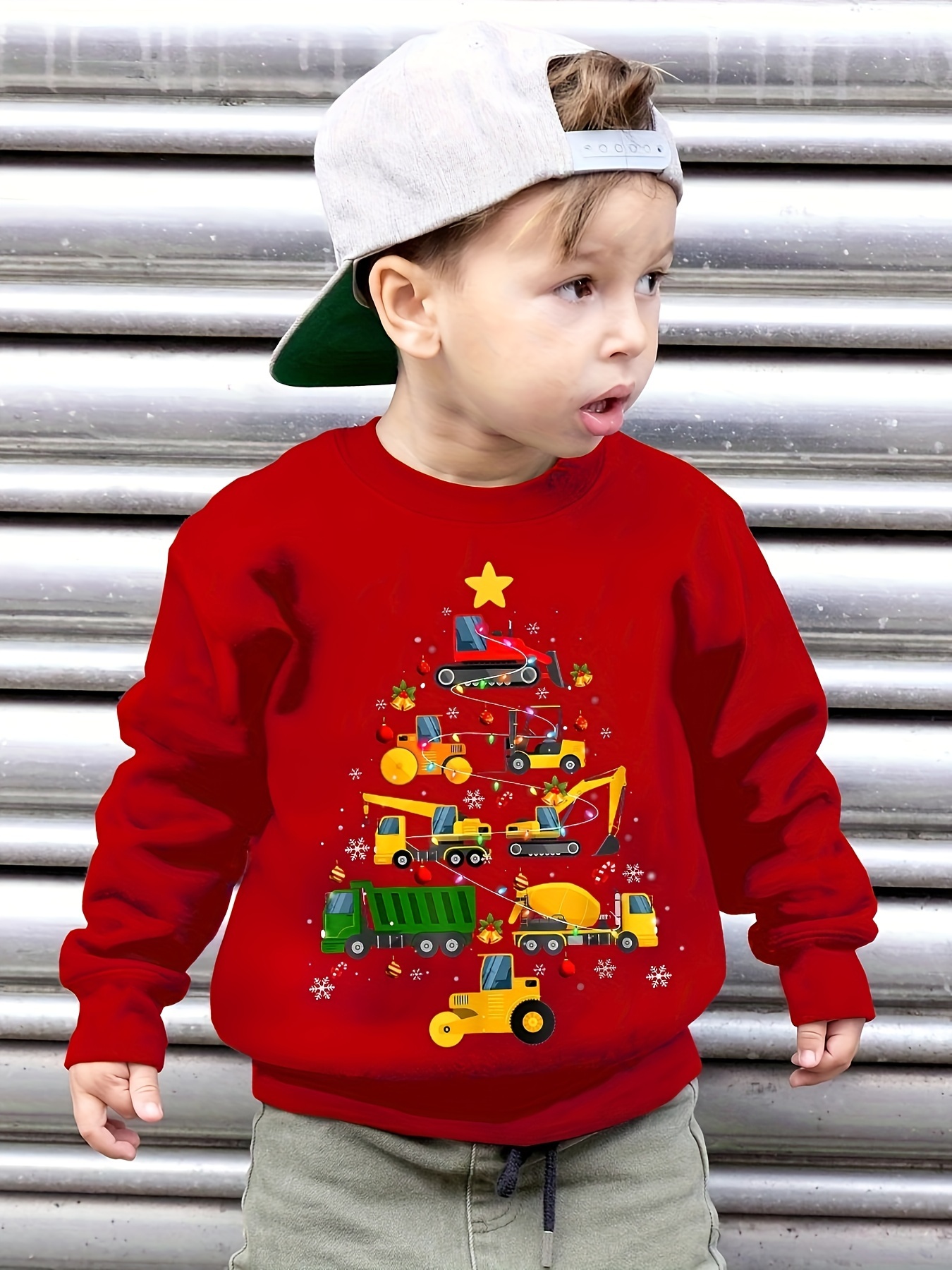 Christmas Construction Cars Tree Graphic Print Boys Warm Temu