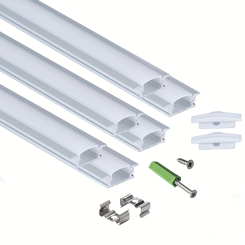 Canal de tira LED con difusores, paquete de 6 unidades de 3.3 ft/3.3 pies  de carcasa de perfil de aluminio LED V-Saped con cubierta y accesorios de
