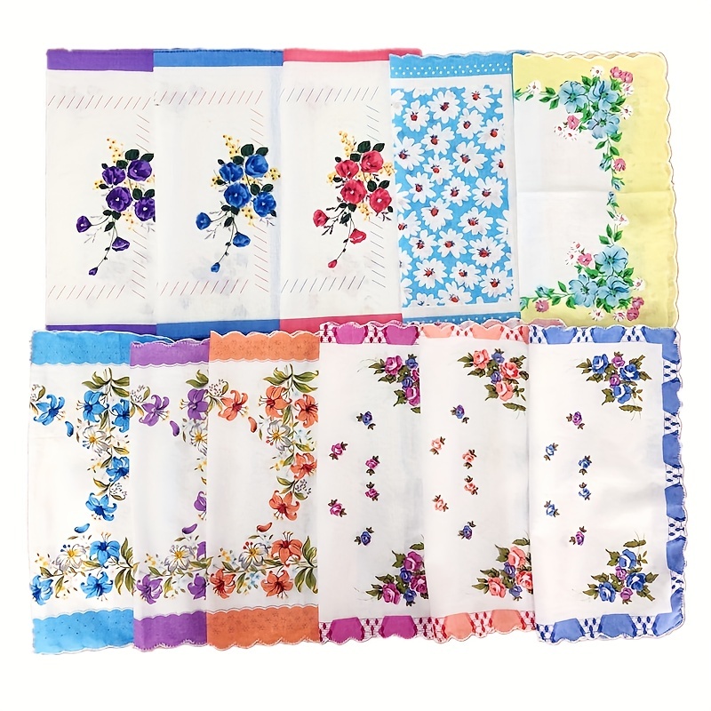 

6pcs 11*11inch Cotton Classic Flower Handkerchief Lady Hanky Mix Design