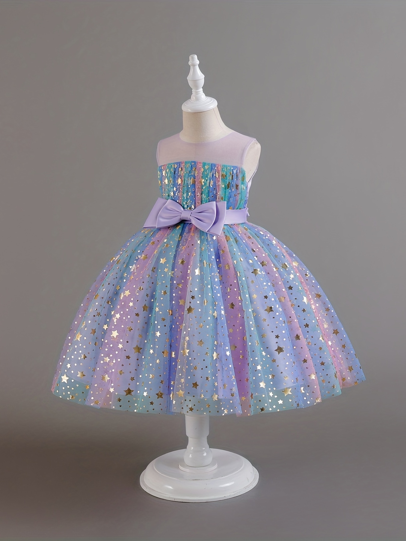 NIUREDLTD Colorful Sleeveless Princess Tulle Dress Kids' Sleeveless Rainbow  Tulle Dress 110 