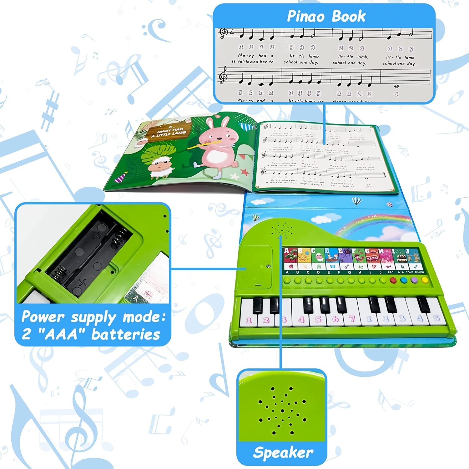 Moniss Livro De Piano De 20 Teclas Teclado De Piano Eletrônico Livro De  Músicas De Piano 2 Em 1 Com Teclado Embutido Com 10 Instrumentos E 10  Músicas : : Brinquedos e Jogos