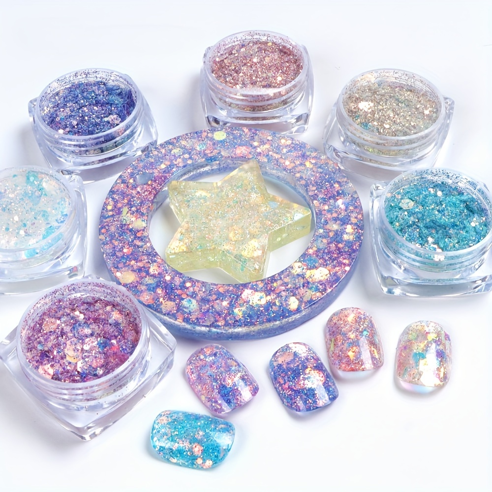 

6pcs/set Iridescent Mermaid Sequins Silicone Mold Filler Aurora Glitter Powder Epoxy Resin Fillings Handmade Diy Jewelry Making Materials