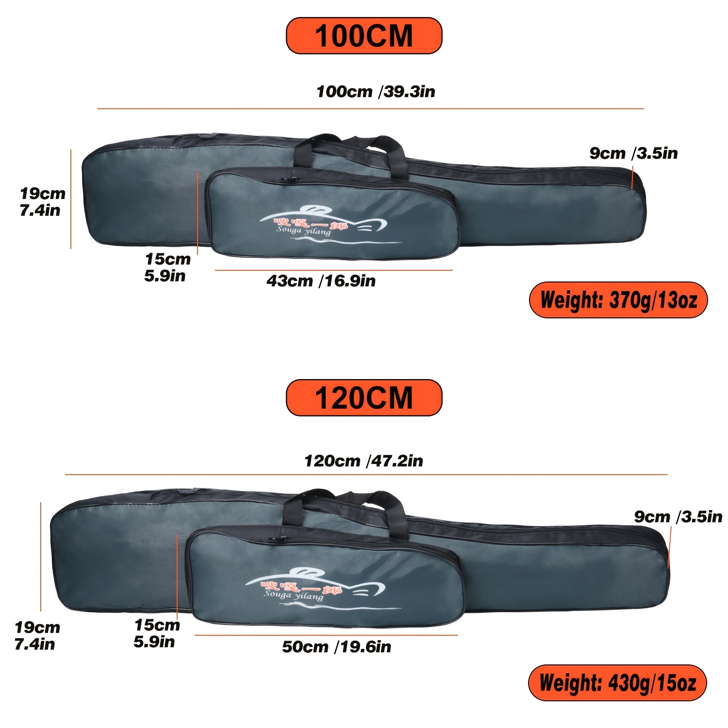 Fishing Rod Holdall, Holder, Bag, Carry Case, Luggage for made up rods with  reels - 120cm / 47in