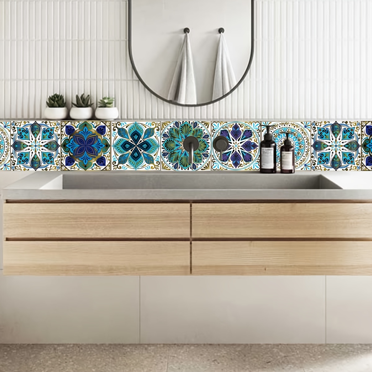 10pcs Retro Green Tile Sticker Waterproof Self Adhesive Wall Decor